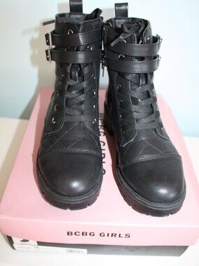 BCBGeneration Girls Size 3 Black ADRIANNA Lace Up Zip Buckles Combat MOTO Boots